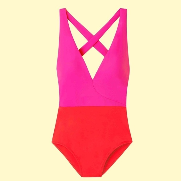 Summersalt The Deep Dive Colorblock One Piece Swimsuit Lava Hibiscus 8 - Picture 3 of 10